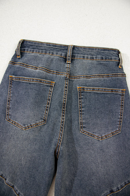 Sail Blue Criss Cross Straight Leg High Waist Jeans