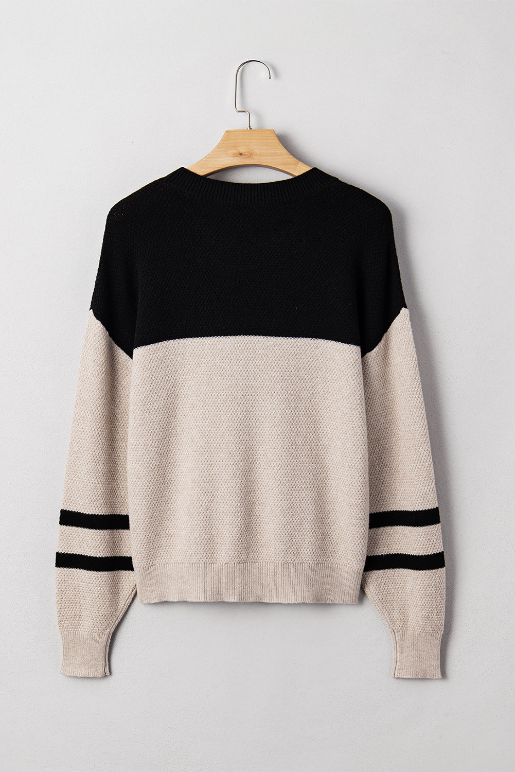 Dark Brown Colorblock Striped Sleeve Detail Knit Sweater