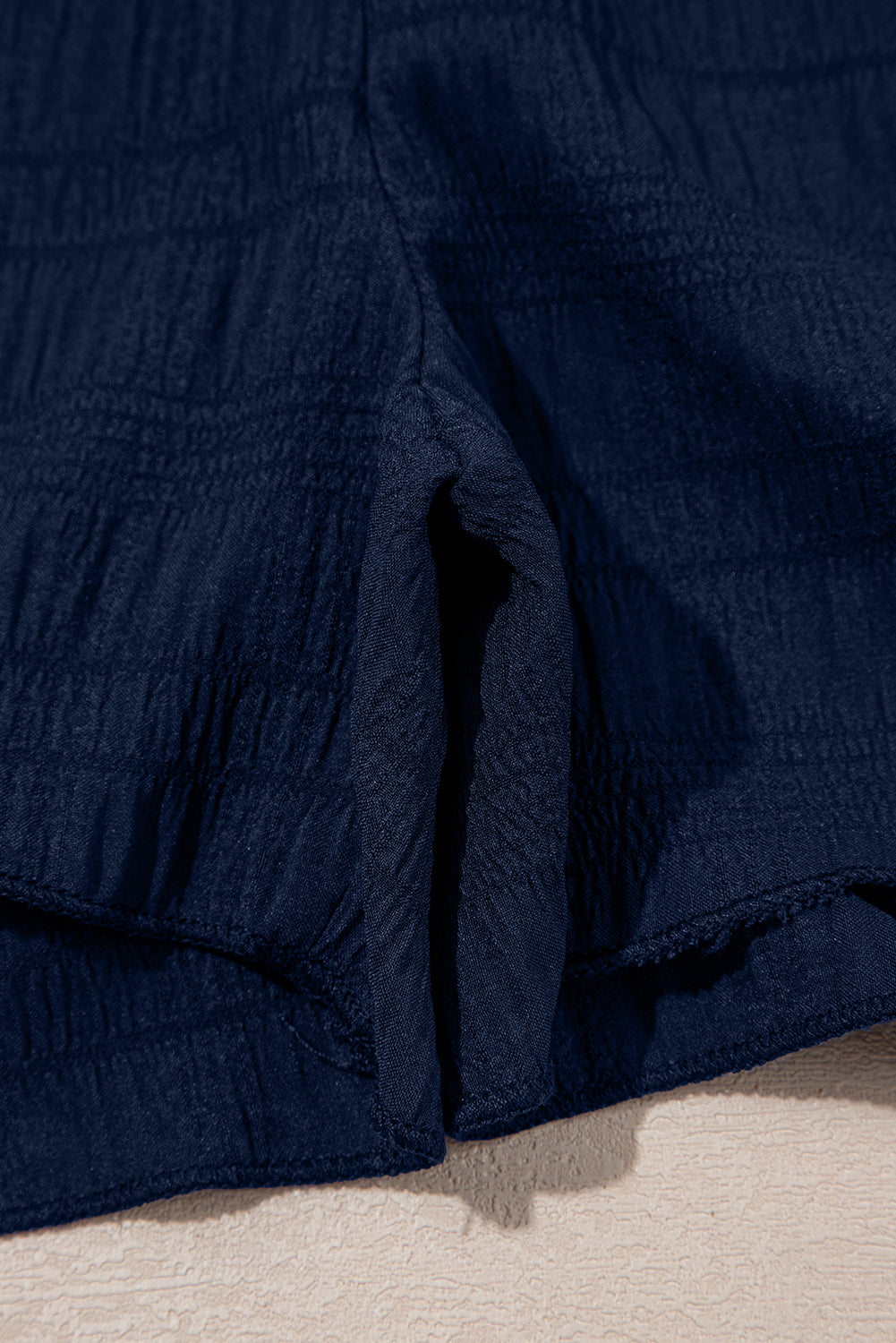 Dirty Blue Textured Ruffle Top and Shirred High Waist Shorts Set