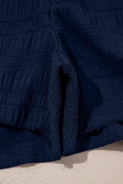 Dirty Blue Textured Ruffle Top and Shirred High Waist Shorts Set