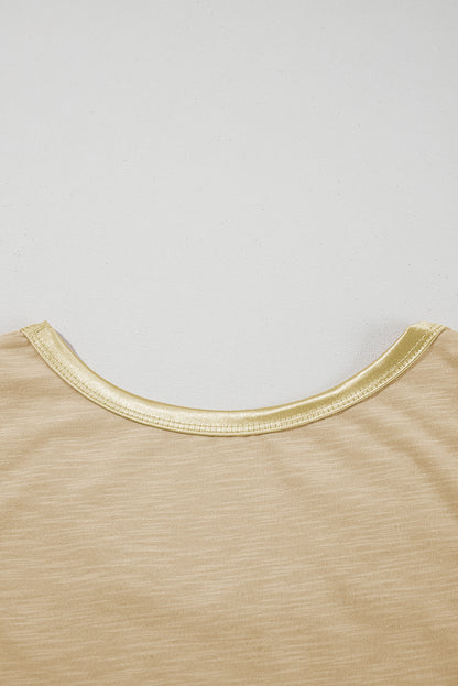 Tan Contrast Trim Round Neck Tank Top
