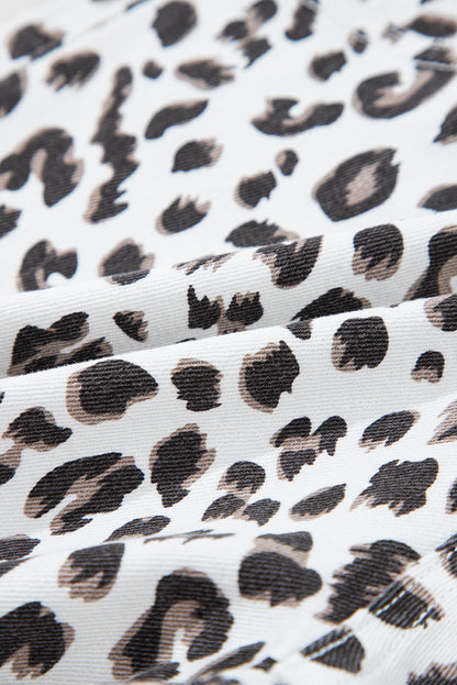 White Leopard Frayed Hem Denim Shorts