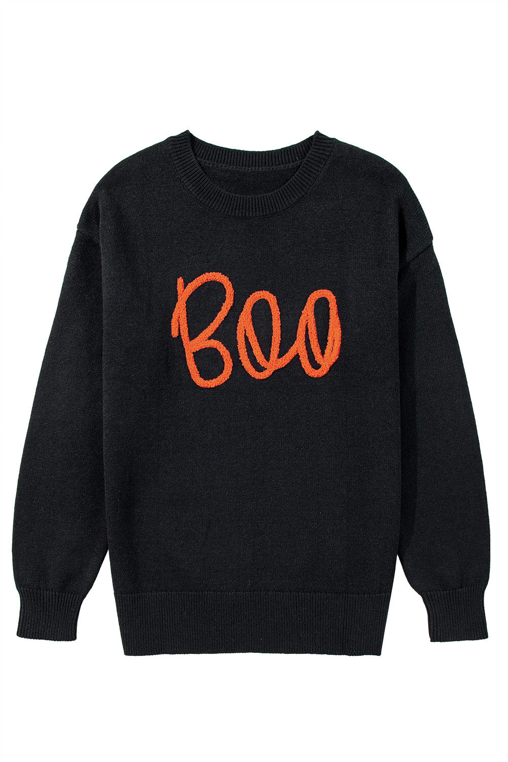 Black Halloween Boo Drop Shoulder Knit Sweater