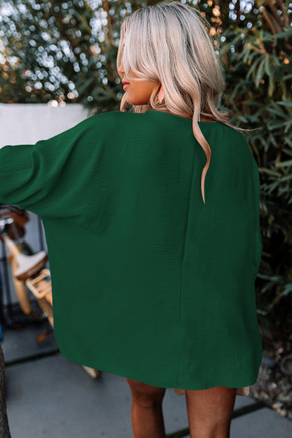 Black Plain Batwing Sleeve Business Casual Blouse