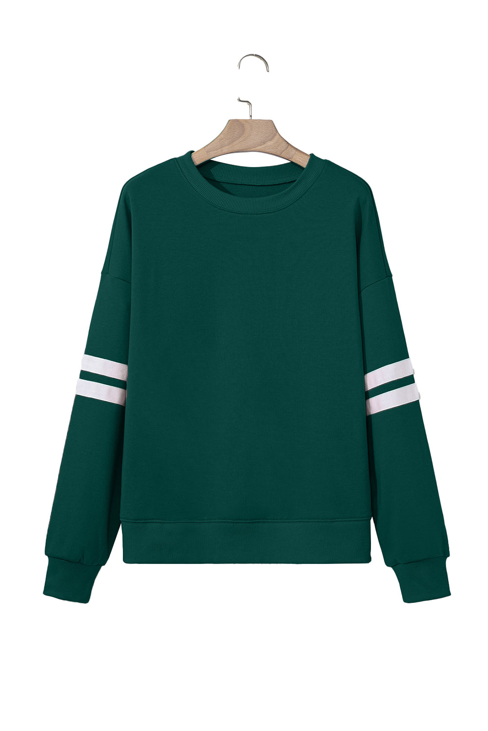 Coffee Preppy Striped Sleeve Loose Sweatshirt