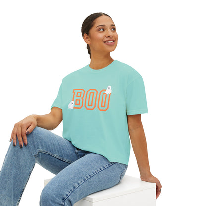 Halloween Ghost Women's Boxy Tee, Cute Halloween Shirt, Boo Tee, Spooky Casual Top, Fall Fashion Tee