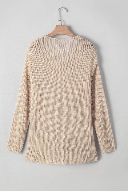 Coral Crochet Hollow-out Knit Sweater