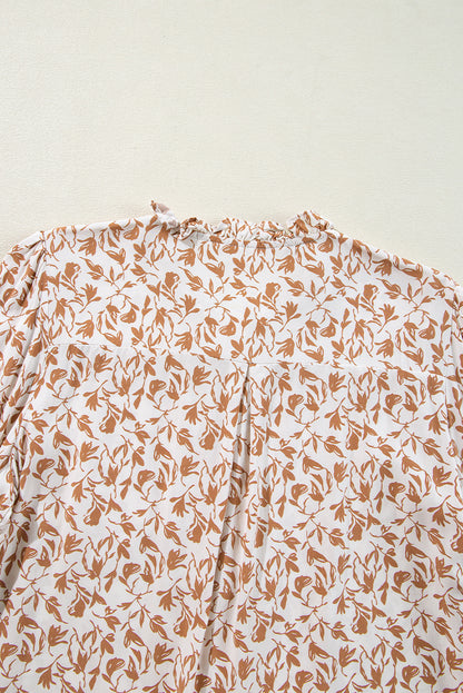 Yellow Printed Floral Print Lace Detail Puff Sleeve Shirt