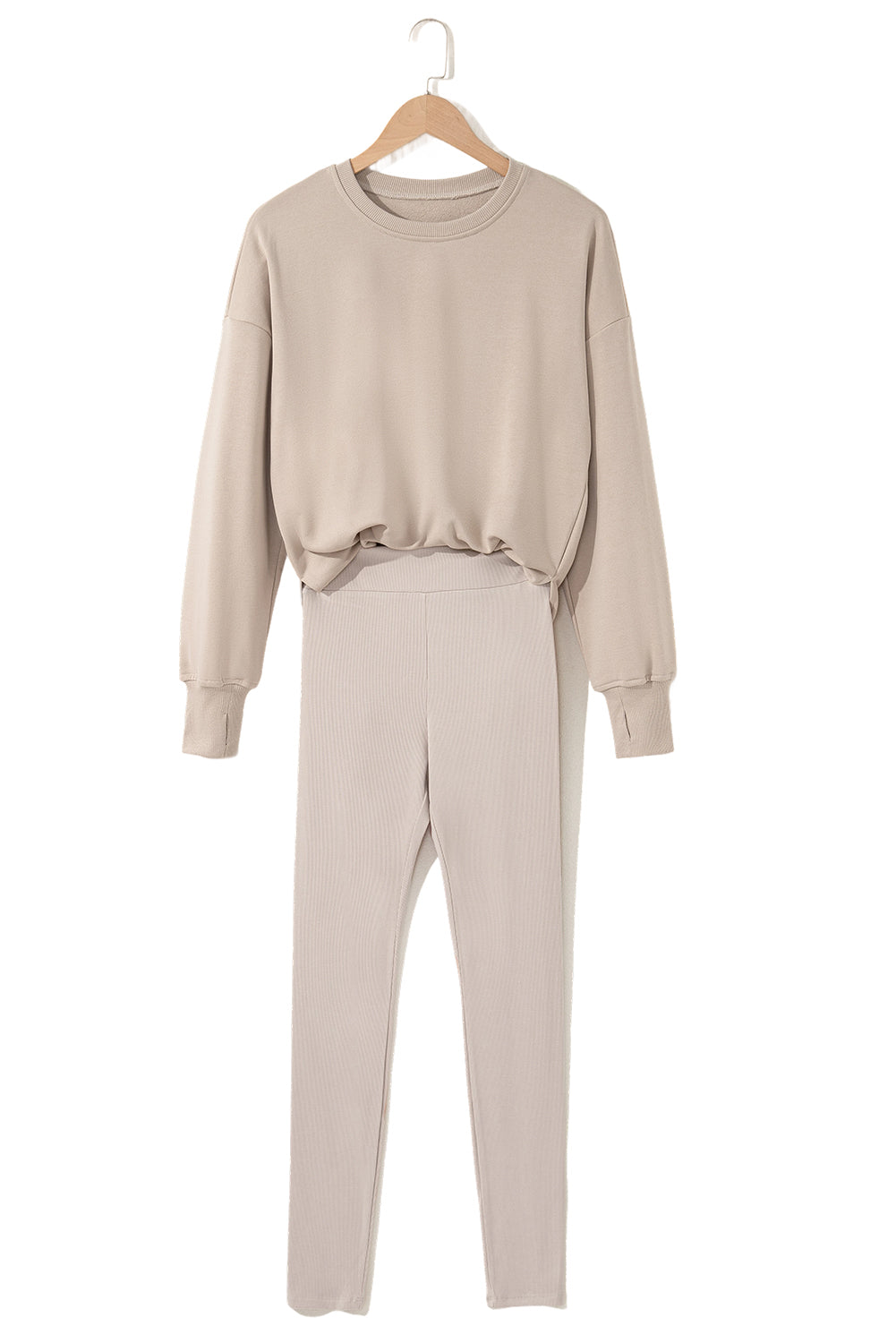 Jet Stream Solid Color Oversize Slit Sweatshirt Ribbed Leggings Set