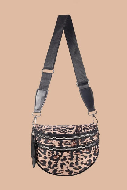 Green Camouflage Print Double Zipper Crossbody Bag