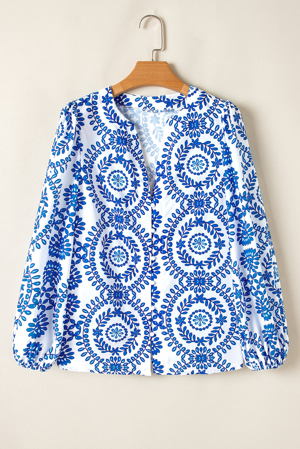 Sky Blue V Neck Puff Sleeve Boho Blouse