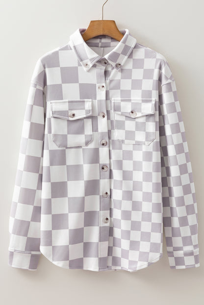 Khaki Checkerboard Flap Pocket Button Front Shacket