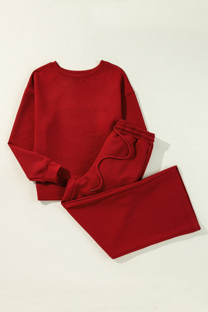 Red Dahlia Textured Loose Slouchy Long Sleeve Top and Pants Set