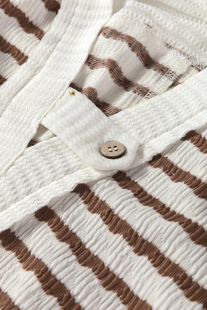 Black Stripe Textured Hooded Long Sleeve Top
