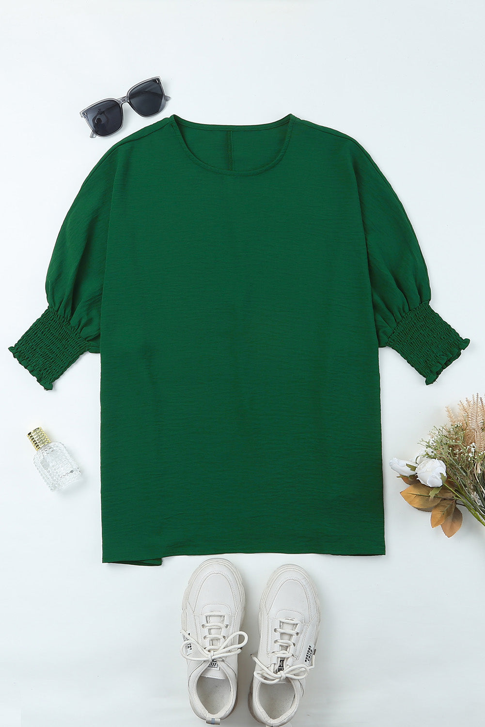 Black Plain Batwing Sleeve Business Casual Blouse