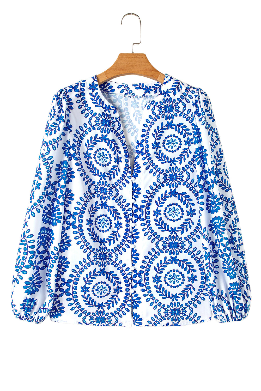 Sky Blue V Neck Puff Sleeve Boho Blouse