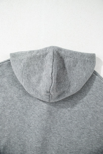 Medium Grey Hooded Button Up Drop Shoulder Sweater Cardigan
