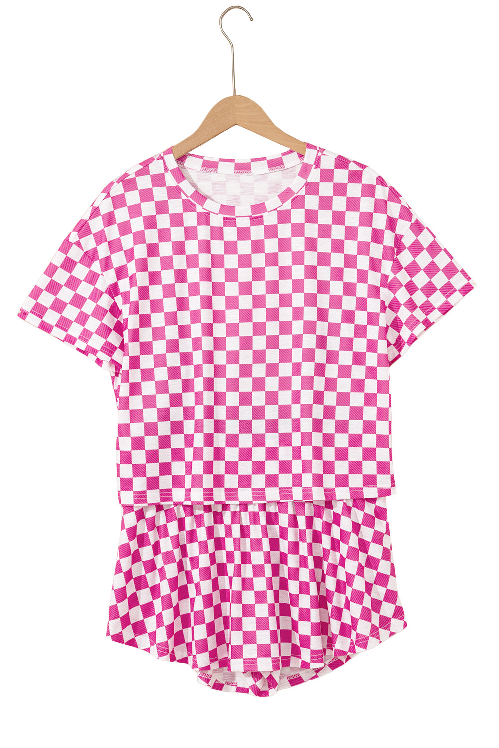 Brown Checkerboard T Shirt and High Waist Skort Set