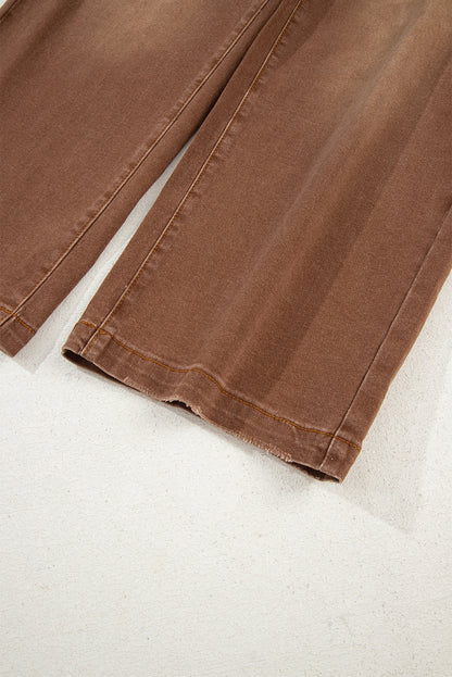Brown Minimalist Patch Pocket High Waist Shift Jeans