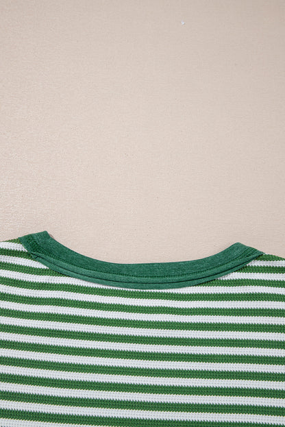 Black Stripe Patchwork Drop Shoulder Round Neck Top