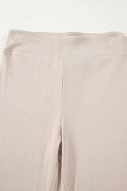 Jet Stream Solid Color Oversize Slit Sweatshirt Ribbed Leggings Set