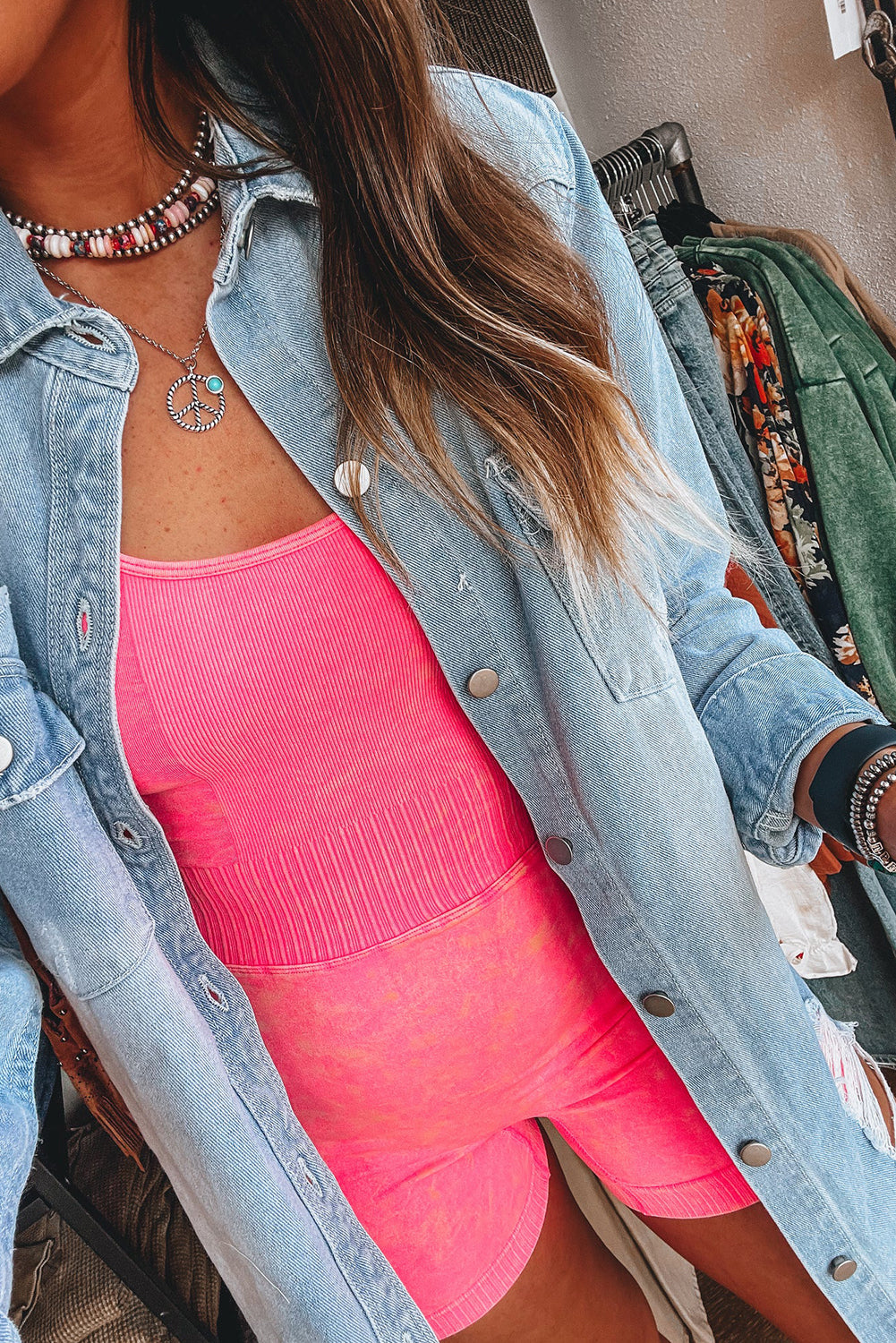 Beau Blue Light Wash Distressed Frayed Long Denim Shacket