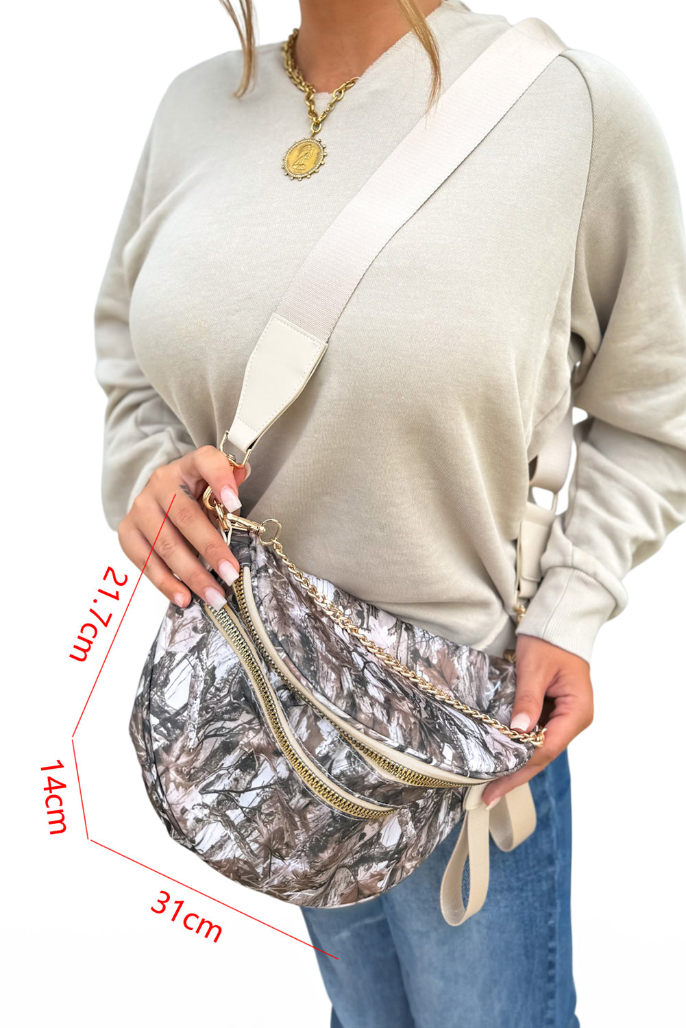 Green Camouflage Print Double Zipper Crossbody Bag