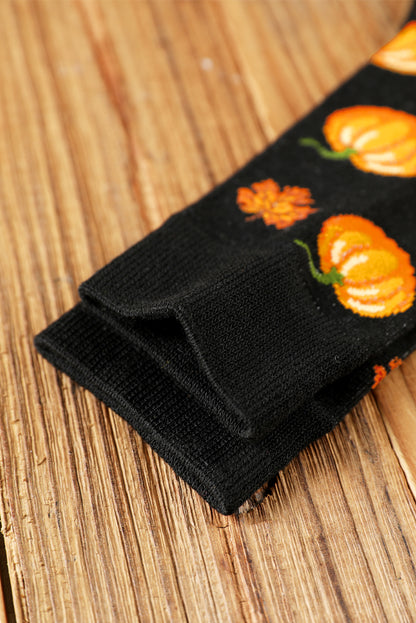 Parchment Pumpkin & Acorn Pattern Combed Cotton Crew Socks