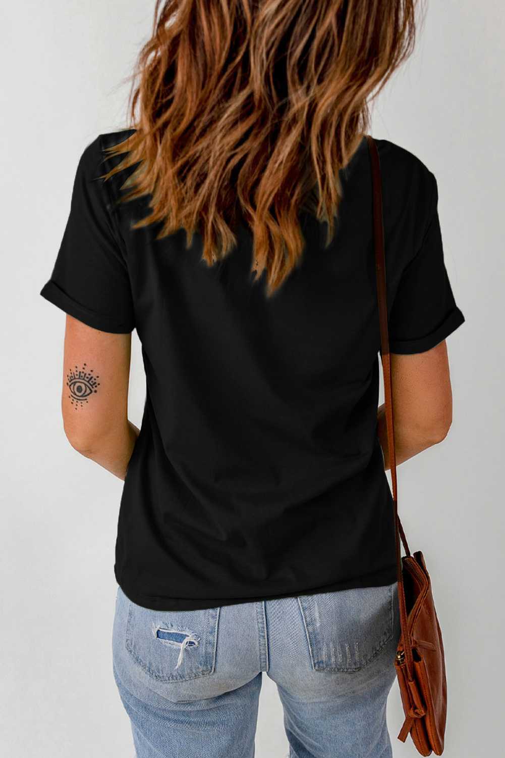 Black Vintage Bull Head Embroidered Pattern T Shirt