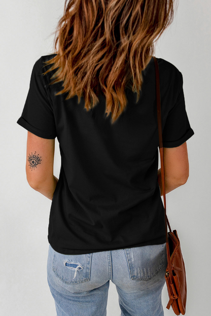 Black Vintage Bull Head Embroidered Pattern T Shirt
