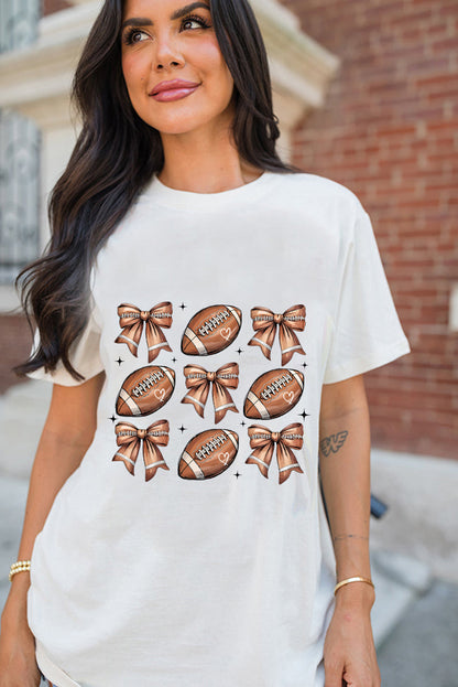White Rugby Fashion Bow Heat Transfer Printing Graphic T Shirt