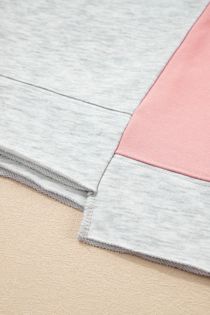 Light Grey Colorblock Raw Hem Pullover and Shorts Set