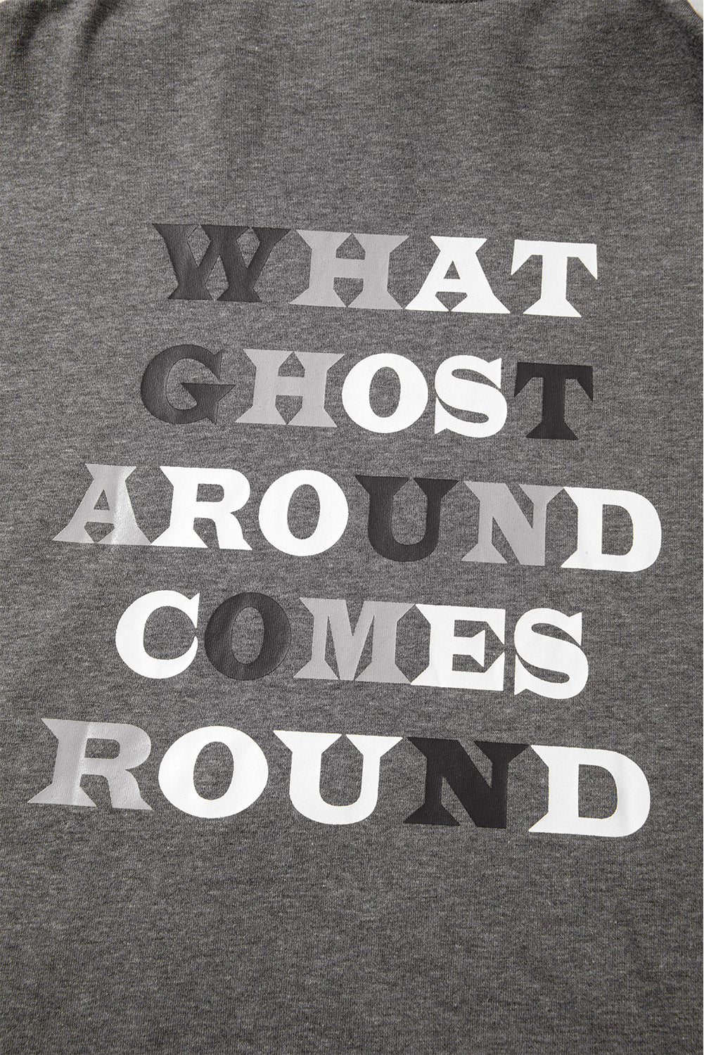 Dark Grey Cute Halloween Ghost Mineral Wash Oversized Hoodie