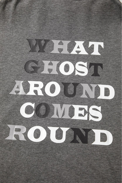 Dark Grey Cute Halloween Ghost Mineral Wash Oversized Hoodie