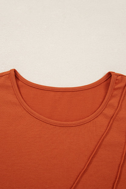 Black  Asymmetric Seam Detail Solid Color Long Sleeve Top