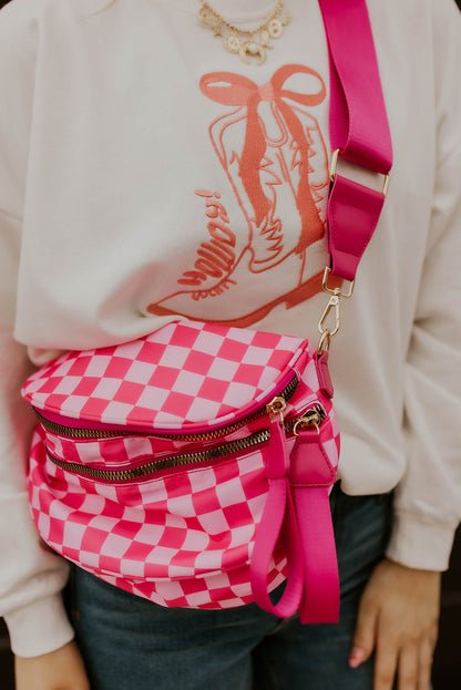 Chicory Coffee Checkered Print Wide Strap Large Crossbody Bag