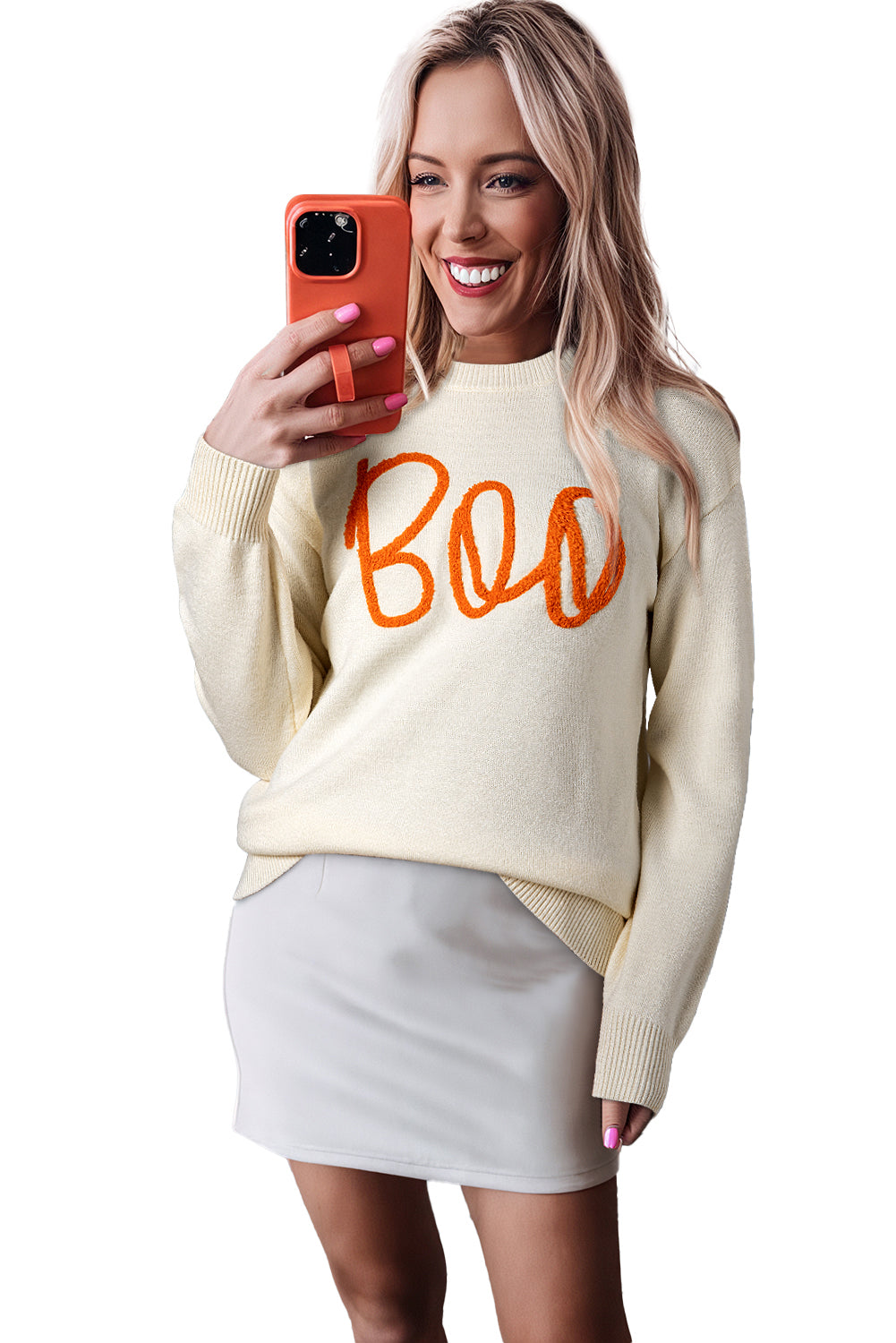 Black Halloween Boo Drop Shoulder Knit Sweater
