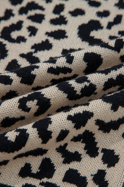 Khaki Leopard Drop Shoulder Knitted Cardigan