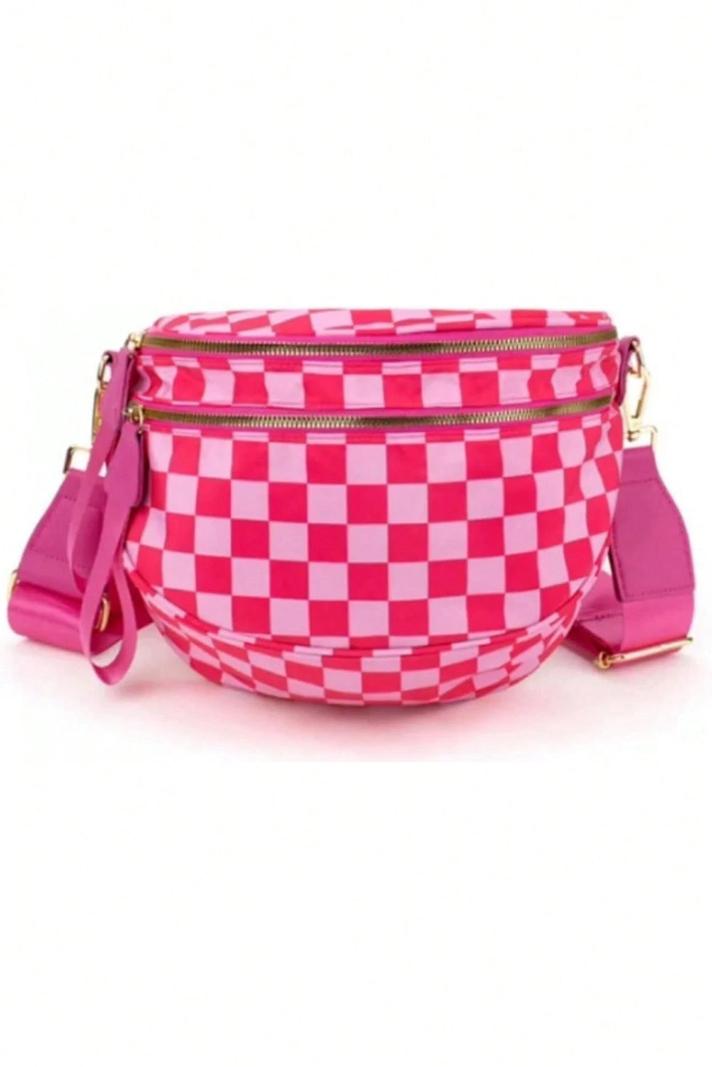 Chicory Coffee Checkered Print Wide Strap Large Crossbody Bag