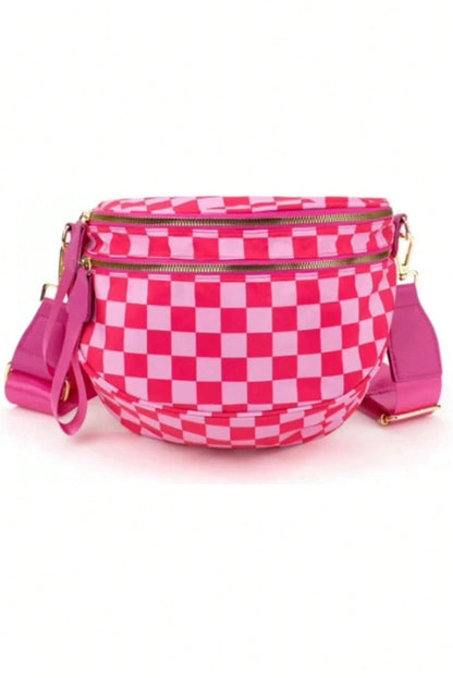 Chicory Coffee Checkered Print Wide Strap Large Crossbody Bag