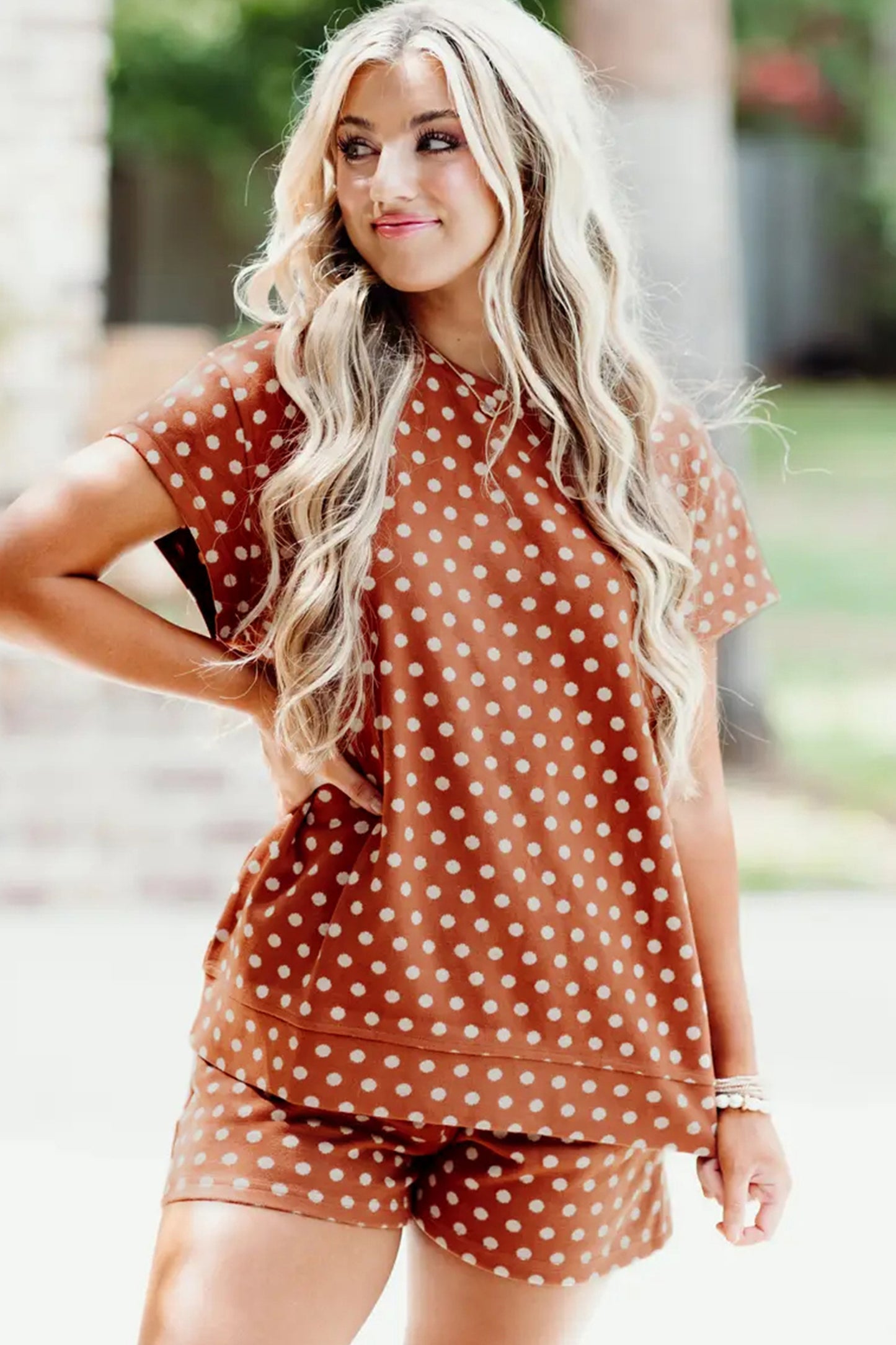 Pink Polka Dot Print Short Set