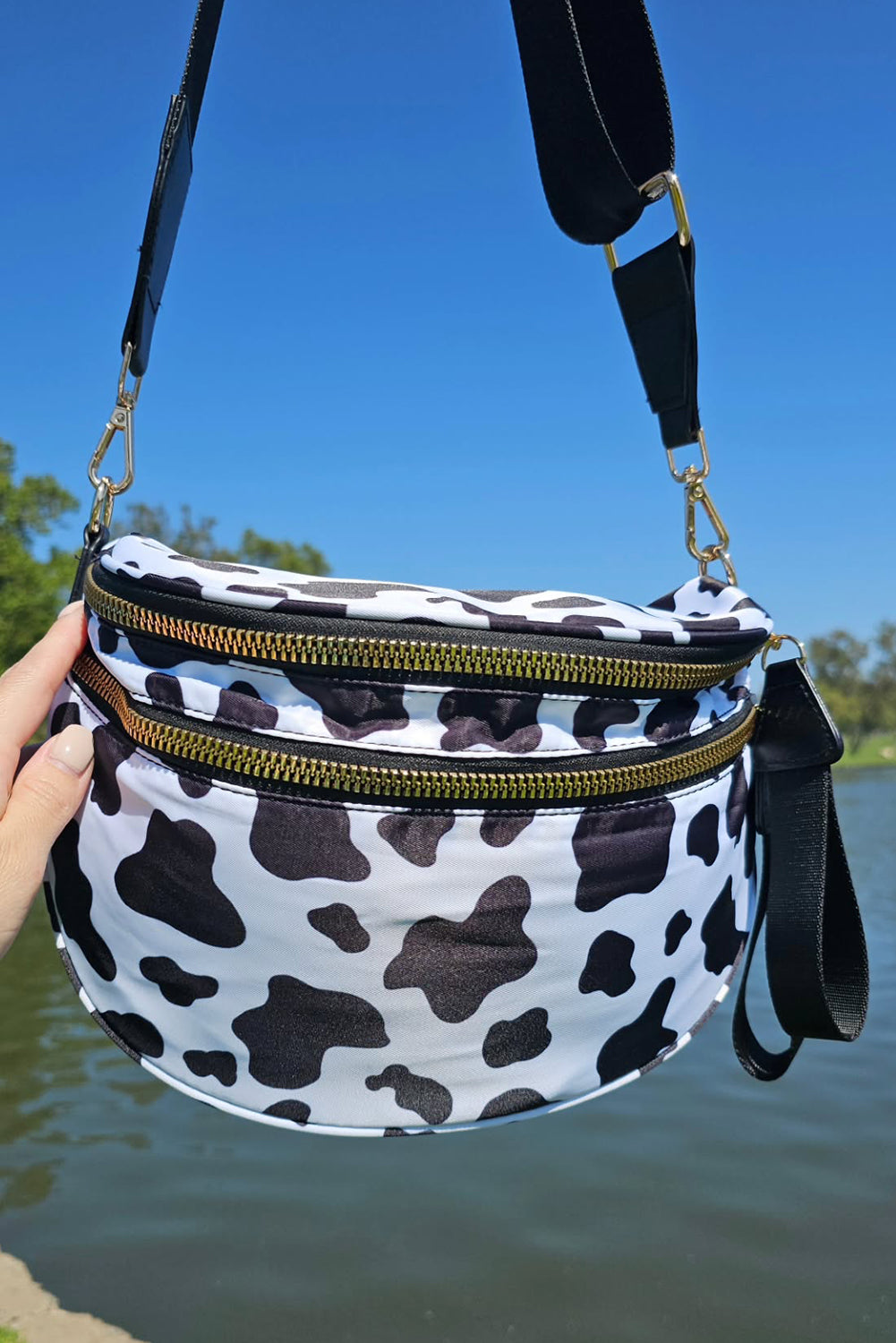 Chicory Coffee Checkered Print Wide Strap Large Crossbody Bag