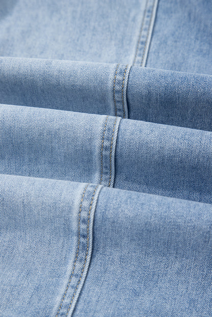 Prussian Blue Drawstring Seam Detail Raw Hem Wide Leg Jeans