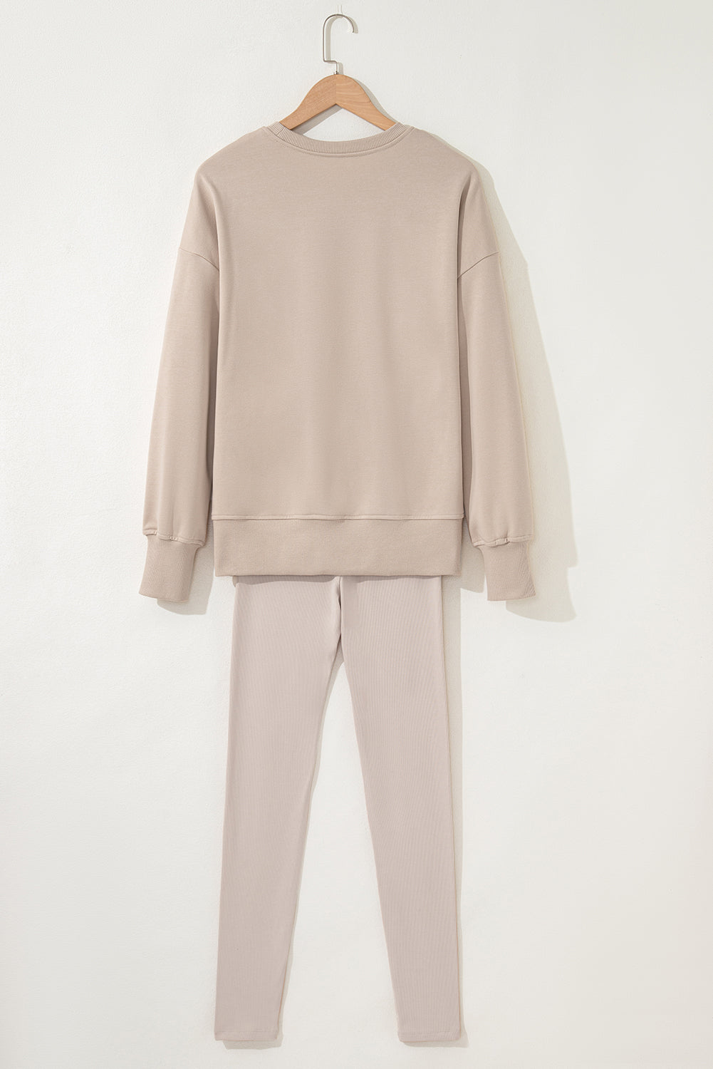 Jet Stream Solid Color Oversize Slit Sweatshirt Ribbed Leggings Set