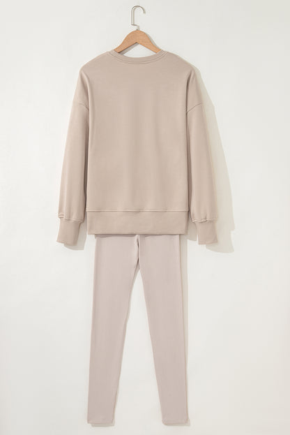 Jet Stream Solid Color Oversize Slit Sweatshirt Ribbed Leggings Set