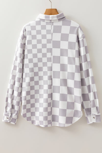 Khaki Checkerboard Flap Pocket Button Front Shacket