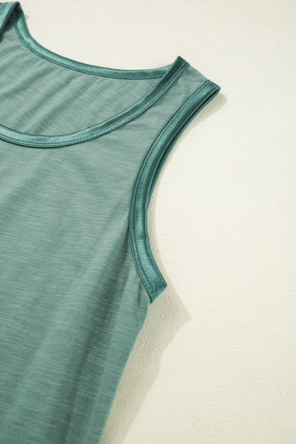 Tan Contrast Trim Round Neck Tank Top