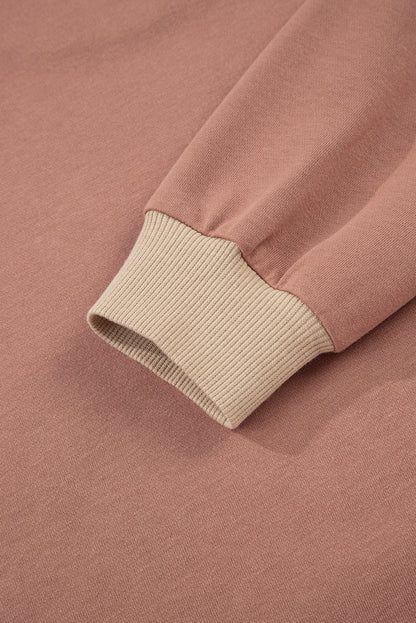 Khaki Color Block Long Sleeve Crop Top Drawstring Pant Set