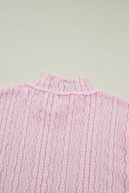 Apricot Flounced Long Sleeve Mock Neck Sheer Lace Top