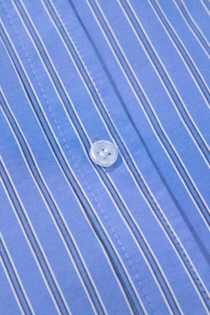 Blue Stripe Button Up Oversized Casual Shirt Shacket